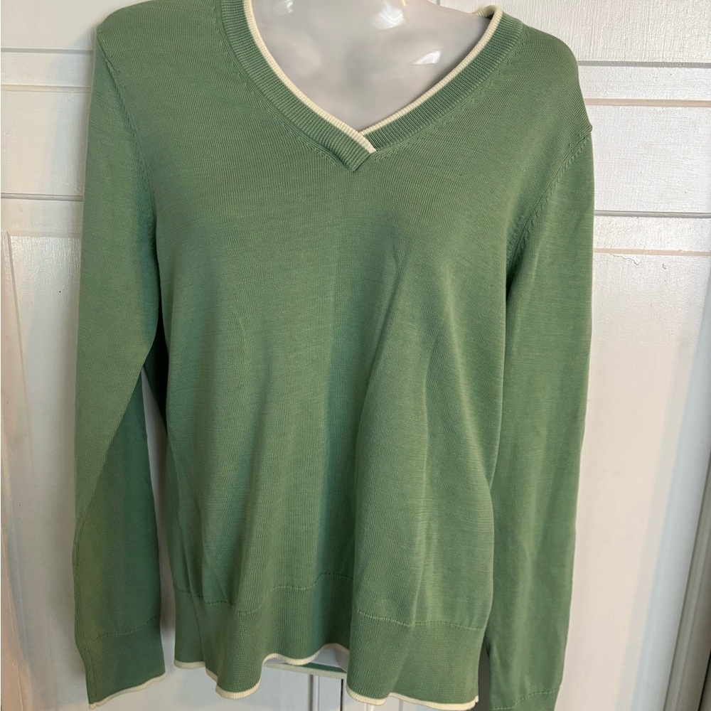 Woman’s w Brooks Brothers Green White Trim Tennis Style Sweater Sz M NWT